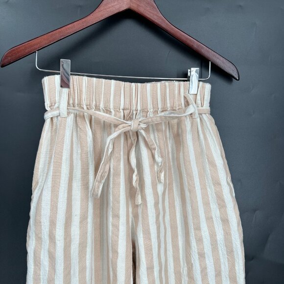 Proud Mary Striped Playa cotton Pants wide leg high rise coastal grandma tan S/M - Picture 3 of 13